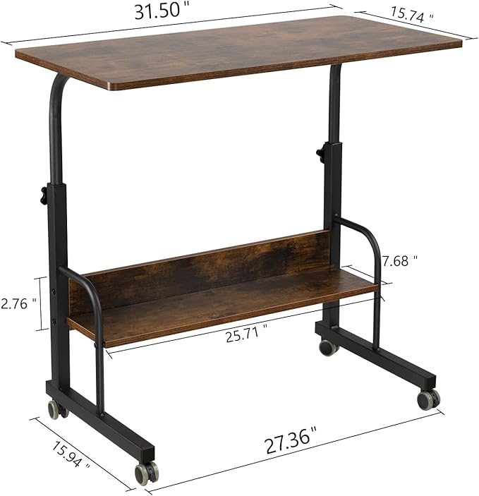 SIDUCAL Portable Laptop Desk, Mobile Laptop Cart Adjustable Height, Rolling Laptop Stand for Desk, Rolling Computer Cart with Wheels, Couch Desk Bed Desk for Laptop and Writing, 31.5'' Rustic Brown - LeafyLoom
