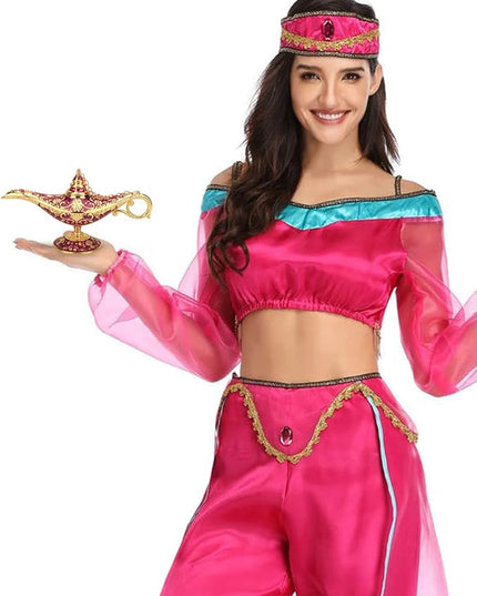 Legend Aladdin Lamp Magic Genie Wishing Light, Classic Arabian Nights Costume Props Lamp Table Decor for Home Wedding Party Halloween Birthday Beautiful Gift Toy for Women Girl (Purple & Gold) - LeafyLoom