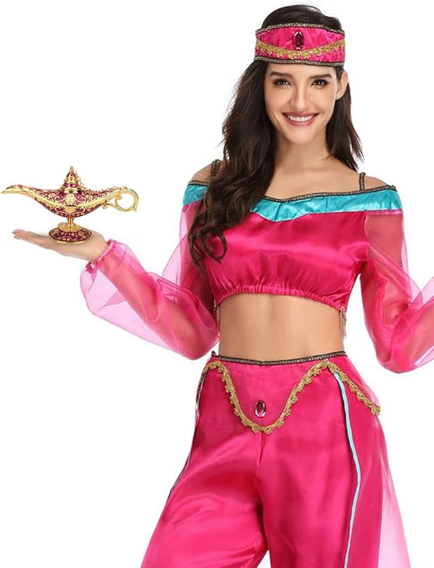 Legend Aladdin Lamp Magic Genie Wishing Light, Classic Arabian Nights Costume Props Lamp Table Decor for Home Wedding Party Halloween Birthday Beautiful Gift Toy for Women Girl (Purple & Gold) - LeafyLoom