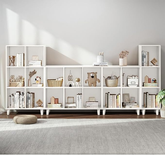 IOTXY Open Cube Low Bookcase - 2-Tier Freestanding Storage Display Cabinet Organizer with Legs for Home Office, 6-Cubes Open Shelf Short Bookshelf, White - LeafyLoom