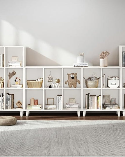 IOTXY Open Cube Low Bookcase - 3-Tier Freestanding Storage Display Cabinet Organizer with Legs for Home Office, 9-Cubes Open Shelf Short Bookshelf, White - LeafyLoom