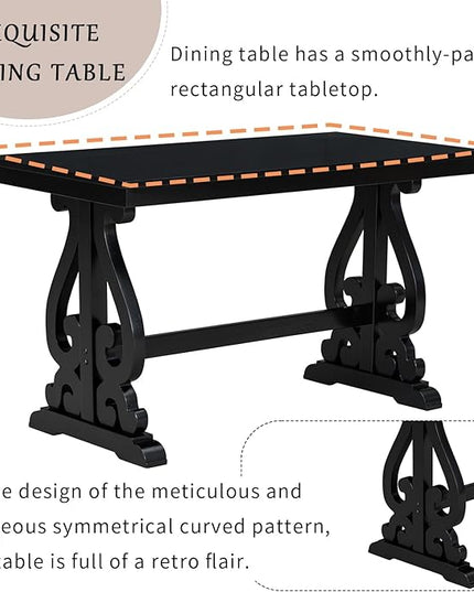 NicBex Dining Table Set for 4 Kitchen & Dining Room Tables 5-Piece Retro Dining Set, Rectangular Wooden Dining Table and 4 Upholstered Chairs for Dining Room and Kitchen, Black - LeafyLoom