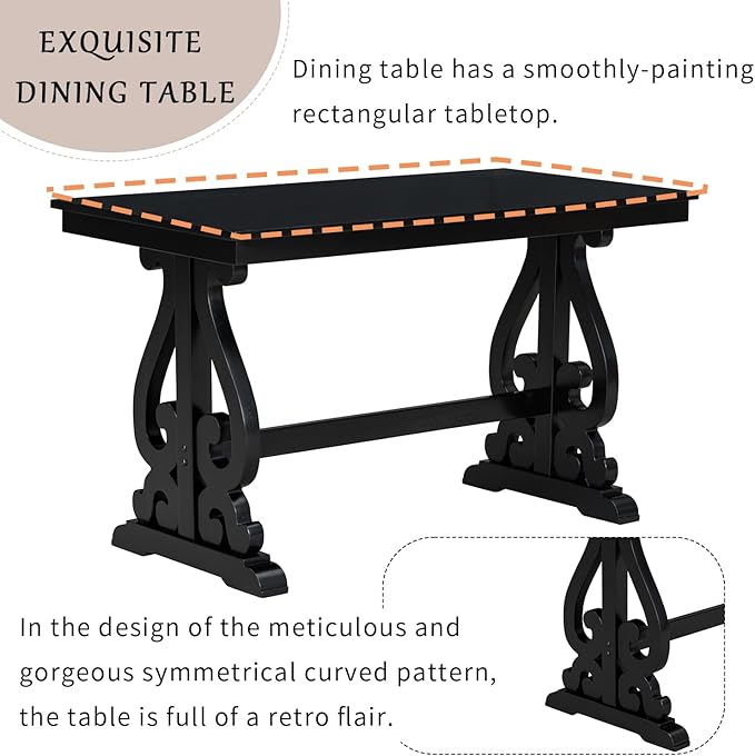NicBex Dining Table Set for 4 Kitchen & Dining Room Tables 5-Piece Retro Dining Set, Rectangular Wooden Dining Table and 4 Upholstered Chairs for Dining Room and Kitchen, Black - LeafyLoom