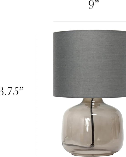 Simple Designs LT2064-SMG Smoke Gray Glass Table Lamp with Gray Fabric Shade - LeafyLoom