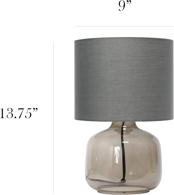 Simple Designs LT2064-SMG Smoke Gray Glass Table Lamp with Gray Fabric Shade - LeafyLoom