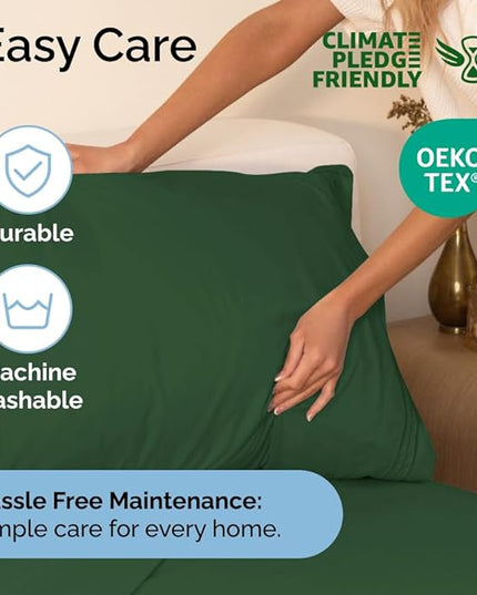 Cal King Size 4 Piece Sheet Set - Comfy Breathable & Cooling Sheets - Hotel Luxury Bed Sheets for Women & Men - Deep Pockets, Easy-Fit, Soft & Wrinkle Free Sheets - Emerald Green Oeko-Tex Bed Sheets - LeafyLoom
