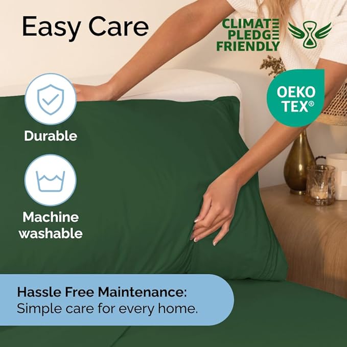 Cal King Size 4 Piece Sheet Set - Comfy Breathable & Cooling Sheets - Hotel Luxury Bed Sheets for Women & Men - Deep Pockets, Easy-Fit, Soft & Wrinkle Free Sheets - Emerald Green Oeko-Tex Bed Sheets - LeafyLoom