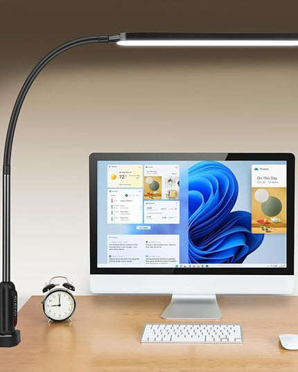 LED Desk Lamp with Clamp, Super Bright Desk Light with 11 Brightness, 5 Color Modes, Flexible Gooseneck Clip on Table Light, Eye-Caring Architect Task Desk Lamps for Home Office Study Reading - LeafyLoom