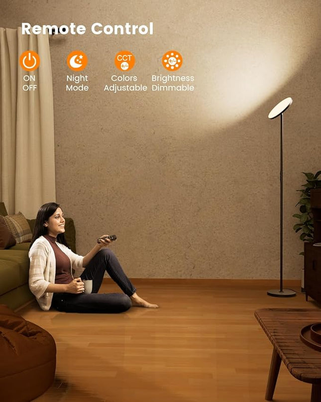 36W Bright Torchiere Floor Lamps,3500LM Stepless Dimmable Tall Floor Lamp with Remote & Touch Control,Modern Standing Light for Bedroom,Office,Living Room - LeafyLoom