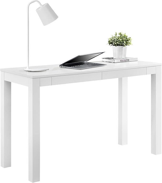 Parsons Xl Desk with 2 Drawers, White - LeafyLoom