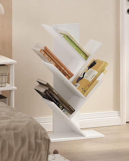 Furinno Tree Bookshelf 5-Tier Floor Standing Tree Bookcase, White - LeafyLoom