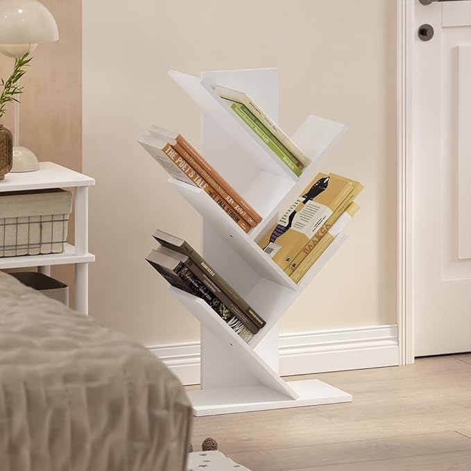 Furinno Tree Bookshelf 5-Tier Floor Standing Tree Bookcase, White - LeafyLoom