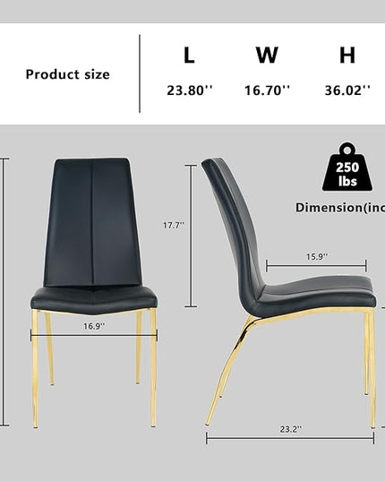 Modern Faux Leather Dining Chairs Set of 4, Padded Seat Dining Side Chairs, Upholstered Chair with Metal Legs for Kitchen, Living Room, Dining Room, Black Chairs+Gold Legs - LeafyLoom