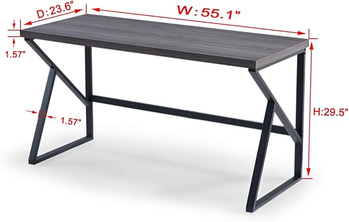 HSH Industrial Home Office Desk, Metal and Wood Computer Desk, Rustic Vintage Soho Work Study Writing Table, Modern PC Desk for Livingroom Bedroom, Farmhouse Computer Table Grey 55 inch Wide - LeafyLoom
