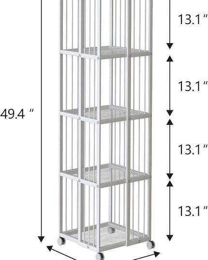 Rotating Bookcase White 4 Tiers Metal Bookshelf Large Capacity for Small Space with Storage and Creative Multi-Layer Shelves,Magazine&Books for Bedroom Living Room Study and Office - LeafyLoom