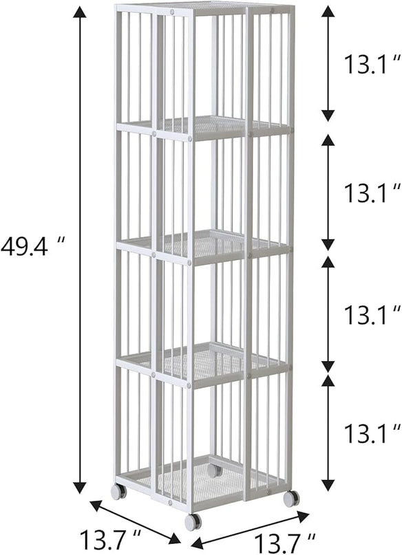 Rotating Bookcase White 4 Tiers Metal Bookshelf Large Capacity for Small Space with Storage and Creative Multi-Layer Shelves,Magazine&Books for Bedroom Living Room Study and Office - LeafyLoom