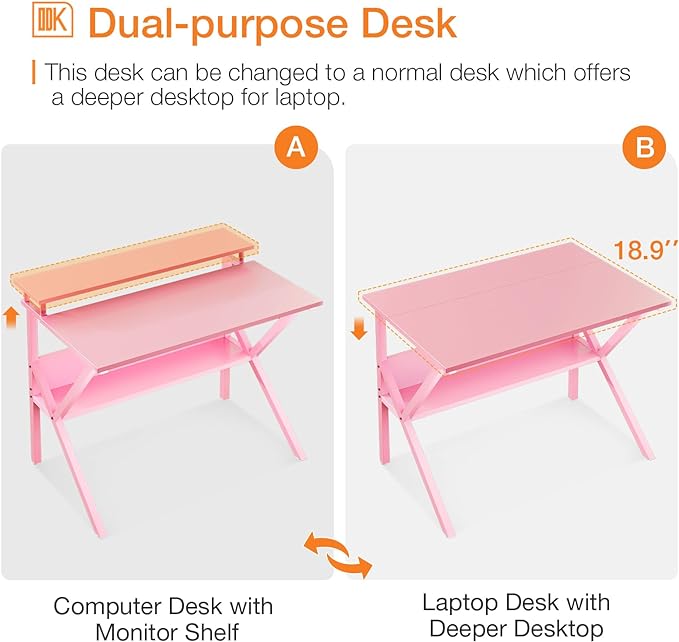 ODK Small Desk, 27.5 Inch Small Computer Desk for Small Spaces, Compact Desk with Storage, Tiny Desk Study Desk with Monitor Stand for Home Office, Pink - LeafyLoom
