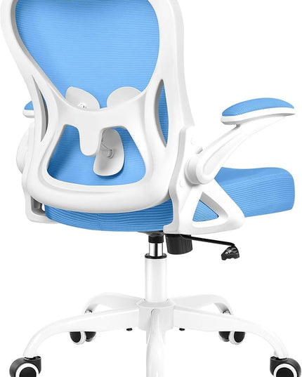 Office Chair Desk Chair, Ergonomic Mesh Computer Chair Home Office Desk Chairs, Swivel Task Chair Mid Back Breathable Rolling Chair with Adjustable Lumbar Support Flip Up Armrest (Sky Blue) - LeafyLoom