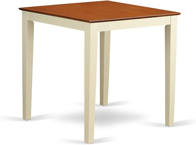 East West Furniture VERN5-WHI-C 5 Piece Counter Height Dining Set Includes a Square Dinette Table and 4 Linen Fabric Kitchen Dining Chairs, 36x36 Inch, Buttermilk & Cherry - LeafyLoom