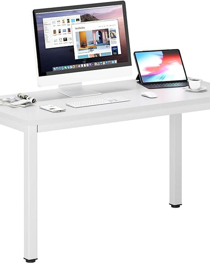 DlandHome 47 inches Medium Computer Desk, Home Composite Wood Board Desk, Decent and Steady Home Office School Desk/Workstation/Table, BS1-120WW White and White Legs, 1 Pack - LeafyLoom