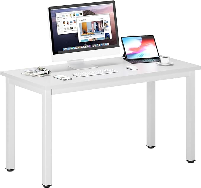 DlandHome 47 inches Medium Computer Desk, Home Composite Wood Board Desk, Decent and Steady Home Office School Desk/Workstation/Table, BS1-120WW White and White Legs, 1 Pack - LeafyLoom
