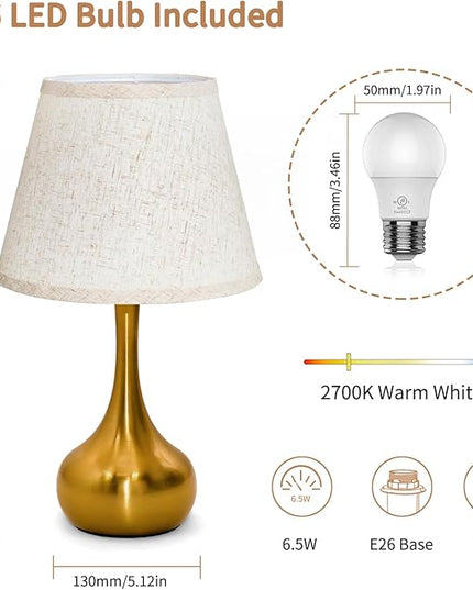 Touch Table Lamp Set of 2, Farmhouse 3-Way Dimmable Bedside Lamps for Nightstand with Fabric Shade, Desk Lamp for Reading, Bedroom, Livingroom, Office - LeafyLoom
