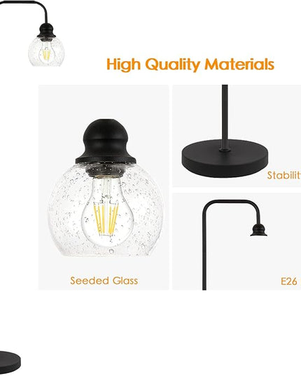 Modern Floor Lamp for Living Room with 6W LED Bulb, Industrial Floor Lamp, Seeded Glass, Black Classic Reading Tall Lamp for Home Office, Standing Lamps for Bedroom, Minimalist, Vintage, Farmhouse - LeafyLoom
