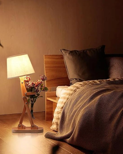 ELINKUME Table Lamps for Kids Bedside Bedroom Reading with Linen Lampshade,Wood Swing Arm LED Desk Lamp for Home Decoration,Study and Working Lighting,Creative Gifts for Boys and Girls - LeafyLoom