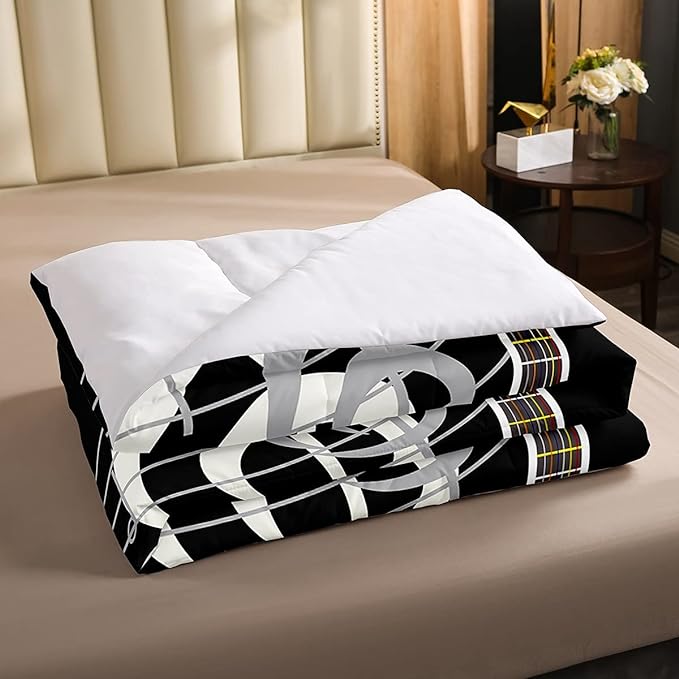 Erosebridal Paino Keys Bedding Set Queen Size Musical Notes Comforter Set Guitar Rock Music Bedding Comforter for Kids Boys Teens Men Retro Black White Grey Down Comforter Bedroom Decor 3 Piece - LeafyLoom