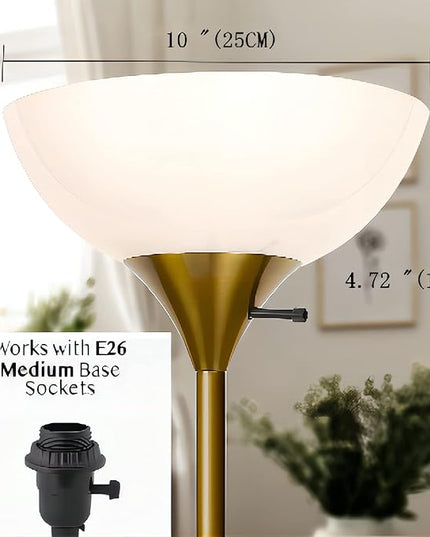 Floor Lamp Shade 2 Pack Torchiere Lamp Shades Replacement, 10 inch Diameter, 1.65 inch Fitter, Plastic Bowl White Lamp Shades for Floor Lamps Upright - LeafyLoom