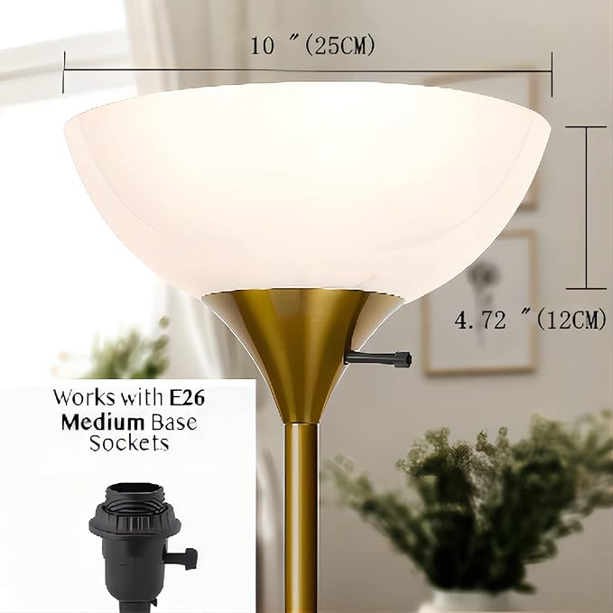 Floor Lamp Shade 2 Pack Torchiere Lamp Shades Replacement, 10 inch Diameter, 1.65 inch Fitter, Plastic Bowl White Lamp Shades for Floor Lamps Upright - LeafyLoom