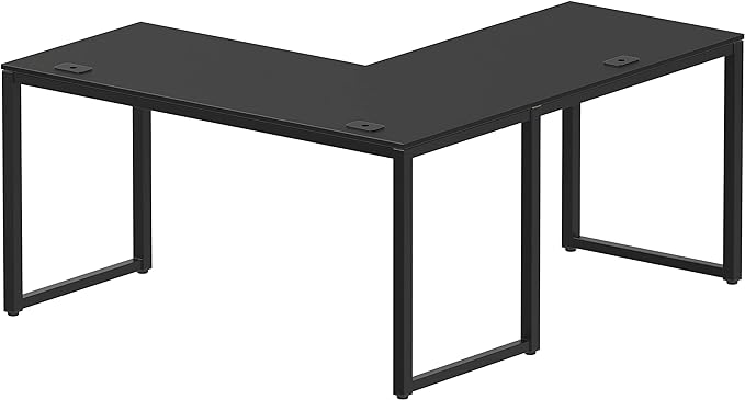 SHW Artwork L-Shaped Desk, 24" Deep - Black - LeafyLoom