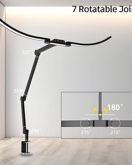 Architect Desk Lamp with Curved Light Bars, 33 Inches Long Wide Bright LED Desk Lamp with Clamp, 24W Dimmable Desk Light for Home Office Tall Swing Arm Table Light for Computer - LeafyLoom