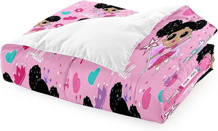 Black Girl Comforter Set, Pink Girls Queen Comforter Set 3 Piece Cute Pattern African American Black Girls Comforter Set Decor Kids Girls Teens Bedroom with 1 Comforter 2 Pillowcases - LeafyLoom