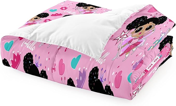 Black Girl Comforter Set, Pink Girls Queen Comforter Set 3 Piece Cute Pattern African American Black Girls Comforter Set Decor Kids Girls Teens Bedroom with 1 Comforter 2 Pillowcases - LeafyLoom