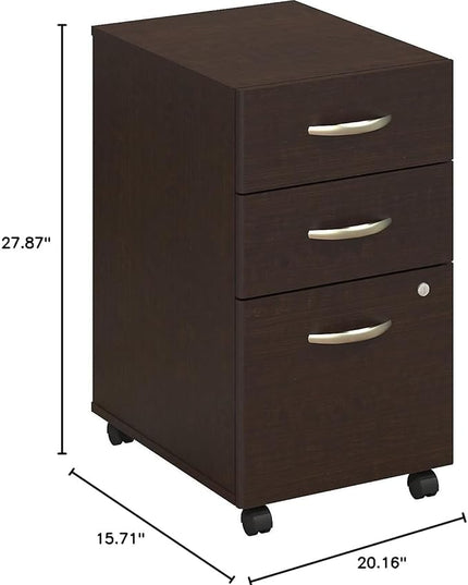 Bush Business Furniture Series C 3 Drawer Mobile File Cabinet in Mocha Cherry - Assembled - LeafyLoom
