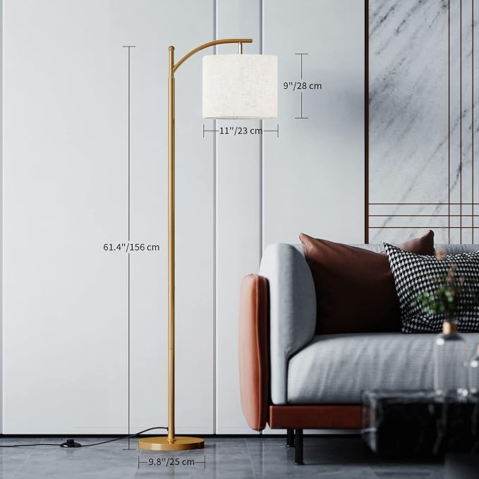 SUNMORY Arc Floor Lamp, Modern Floor Lamp with Romote Control and Stepless Dimmable Bulb, Metal Standing Lamps with Hanging Lampshade for Living Room, Bedroom, Office (Gold) - LeafyLoom