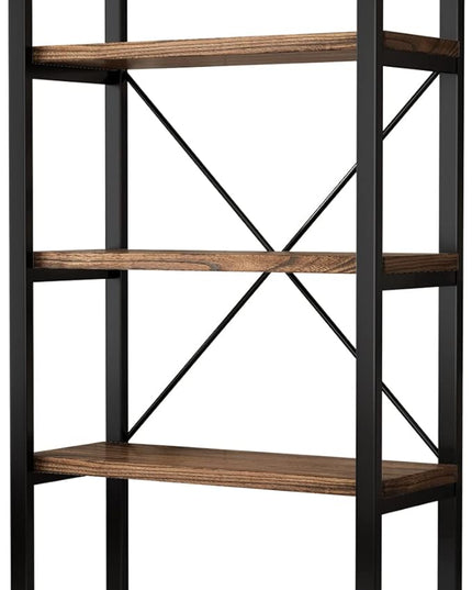 5 Tier Industrial Solid Wood Bookshelf, Open Etagere Bookcase with Metal Frame, Vintage Industrial Style Bookcase/Metal and Wood Bookshelf Furniture (AY01-5tier) - LeafyLoom