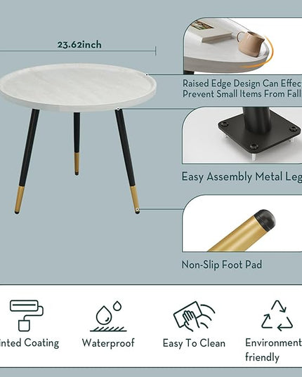 SAYGOER White Coffee Table Small Round Coffee Tables Modern Tray Center Table for Living Room Home Office Balcony Unique Circle Accent Sofa Table Easy Assembly, Star White - LeafyLoom