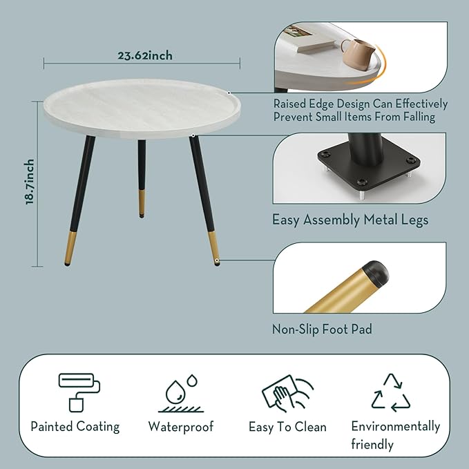 SAYGOER White Coffee Table Small Round Coffee Tables Modern Tray Center Table for Living Room Home Office Balcony Unique Circle Accent Sofa Table Easy Assembly, Star White - LeafyLoom