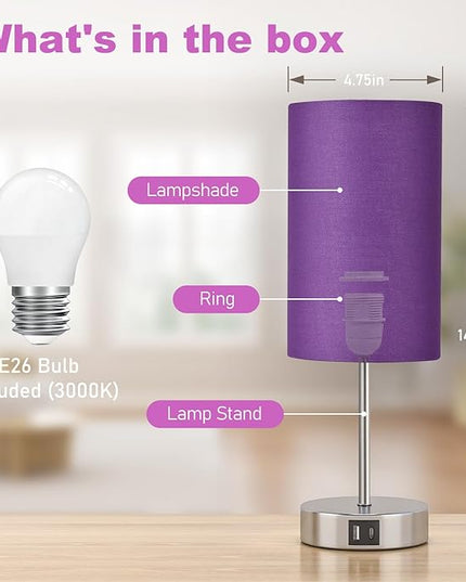 AKASUKI Table Lamp for Bedroom, 3 Way Dimmable Touch Lamp with Dual Charging Station, Small Bedside Lamps for Night Stands, Living Room, Office(LED Bulb Included) - LeafyLoom