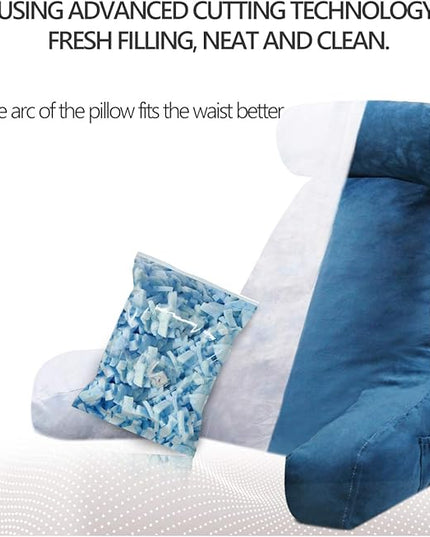 Shredded Foam Reading Pillow with Detachable Neck Roll & Big Bed Backrest Pillow for Bed with Arms and Side Pocket - Perfect for Back Support While Relaxing, Gaming, Reading - LeafyLoom