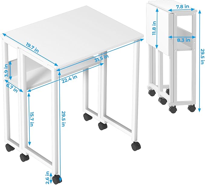 GreenForest Folding Desk White Desk with Storage Shelf,31.5 inch Foldable Computer Desk with Wheels Small Desk for Small Space,Easy Assembly,Pure White - LeafyLoom