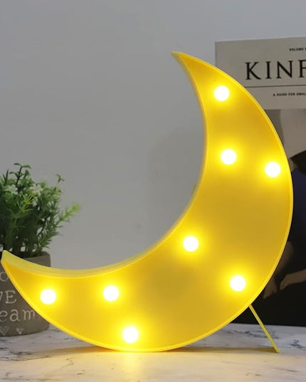 LED Moon Shaped Marquee Signs, Light Up Moon Night Lights Battery Operated Crescent Moon Lamp for Bedroom, Christmas, Birthday Party Decor-Moon(Yellow) - LeafyLoom