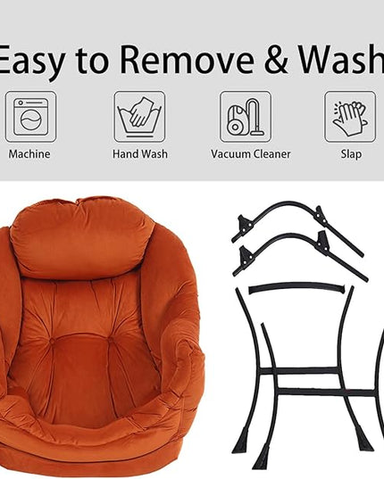 LITA Lazy Chair with Ottoman, Modern Lounge Accent Chair with Armrests and a Side Pocket, Leisure Upholstered Sofa Chair Set, Reading Chair with Footrest for Small Space, Corner Chair,Orange - LeafyLoom