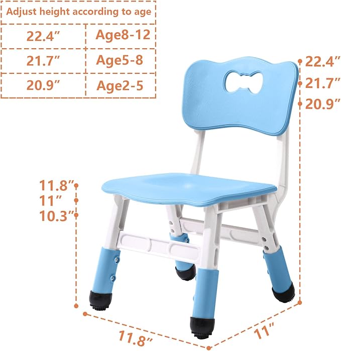 Adjustable Kid Chairs Indoor 3 Level Adjustable Suitable for Children Age 2-6. Maximum load-bearing 220LBS Suitable for Family Classroom and Nursery Child Seat Set (2-Pack-Blue) - LeafyLoom