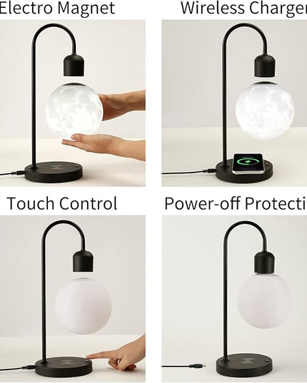 Floating Moon Lamp with Wireless Phone Charger & LED Levitating Ball in The Air Freely Unique Magnetic Cloud Desk Lamp with Cool Night Light, Home Office Decor & Gift for Friends Families - LeafyLoom