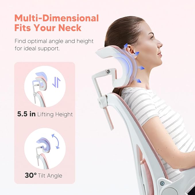 SEATZONE Office Chair, Ergonomic Desk Chair with Adjustable Headrest,Lumbar Support, High Back Mesh Computer Chair with Wheels and Flip-up Armrests,Executive Chairs(Peach Pink) - LeafyLoom