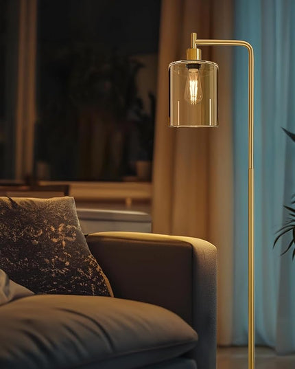 Oneach 66.5'' Floor Lamps for Living Room with Glass lampshade, Modern Gold Floor Lamp with Bulb Industrial Standing lamp for beroom, Tall Pole Lamps Office - LeafyLoom