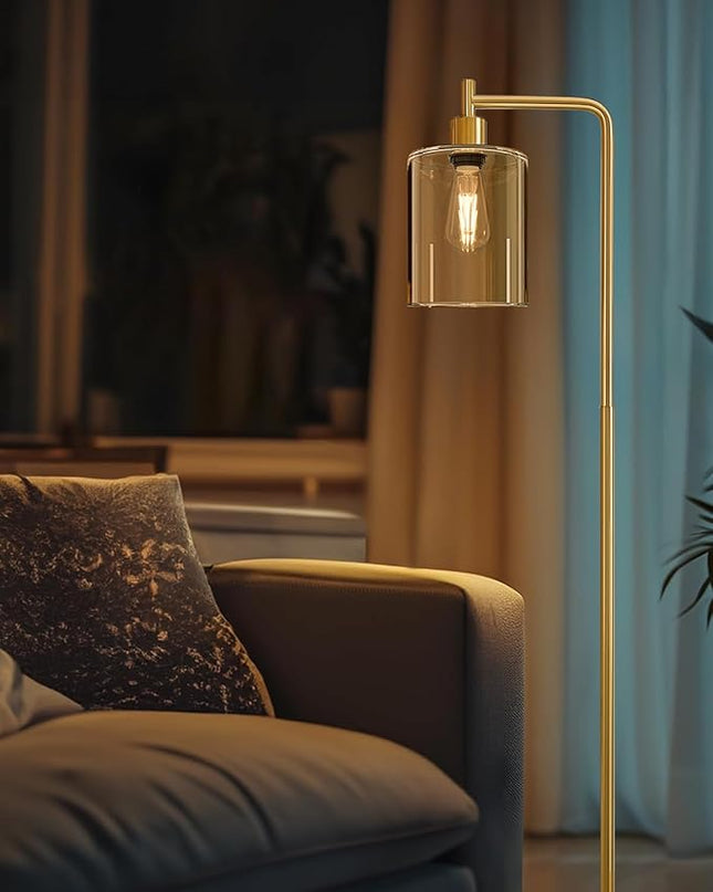 Oneach 66.5'' Floor Lamps for Living Room with Glass lampshade, Modern Gold Floor Lamp with Bulb Industrial Standing lamp for beroom, Tall Pole Lamps Office - LeafyLoom